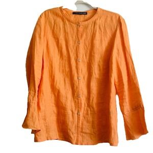 Coastal Linen Blouse Womens Large Beachy Orange Creamsicle Tunic Top Vacay
